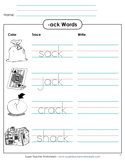 Worksheets - Trace and Write (-ack) Worksheets - Trace and Write (-ack)