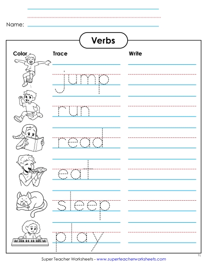 Basic Action Verbs - Trace and Write (Action Verbs)
