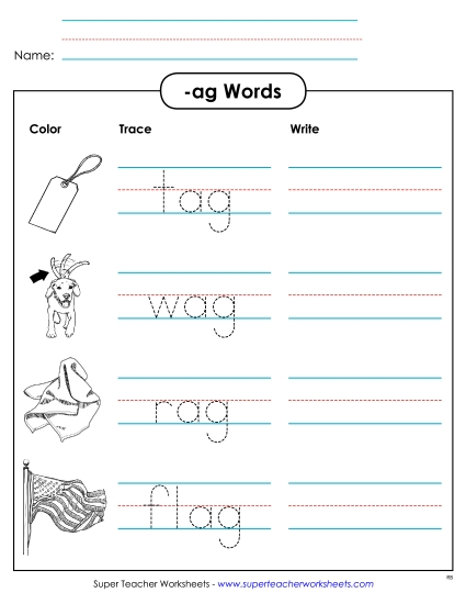 Worksheets - Trace and Write (-ag) Worksheets - Trace and Write (-ag)