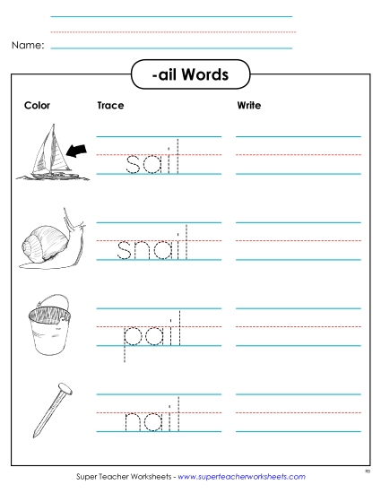 Worksheets - Trace and Write (-ail) Worksheets - Trace and Write (-ail)