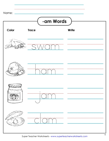 Worksheets - Trace and Write (-am)