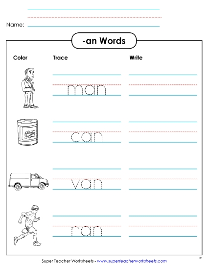 Worksheets - Trace and Write (-an)