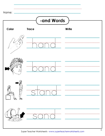 Worksheets - Trace and Write (-and)