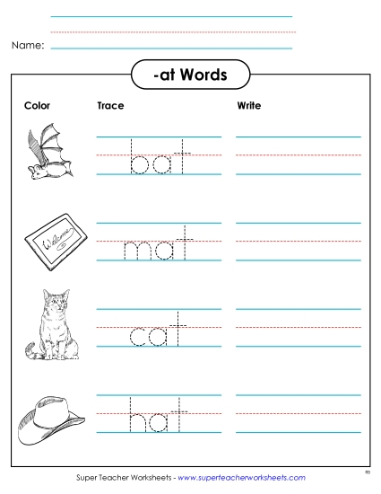 Worksheets - Trace and Write (-at)