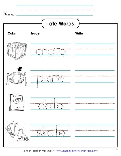 Worksheets - Trace and Write (-ate)