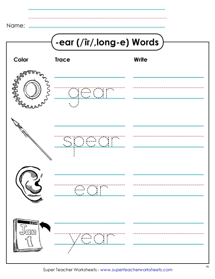 Worksheets - Trace and Write (-ear)