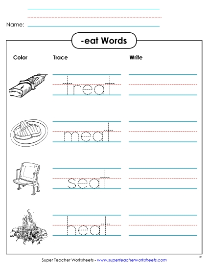 Worksheets - Trace and Write (-eat)