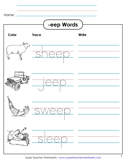 Worksheets - Trace and Write (-eep) Worksheets - Trace and Write (-eep)