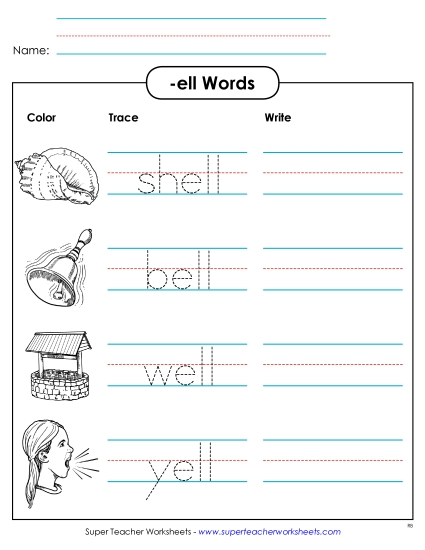 Worksheets - Trace and Write (-ell)