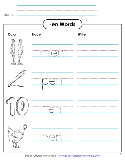 Worksheets - Trace and Write (-en)