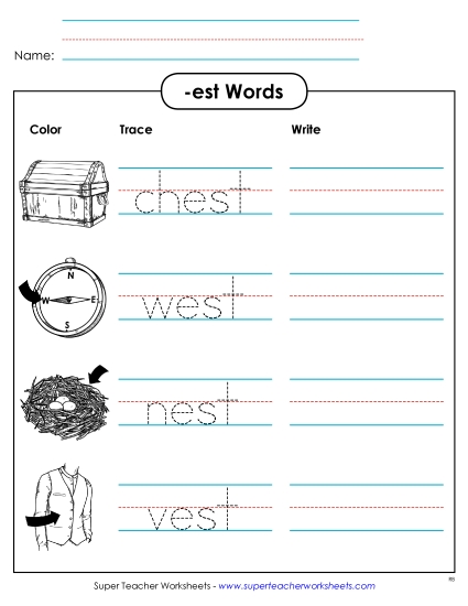 Worksheets - Trace and Write (-est)