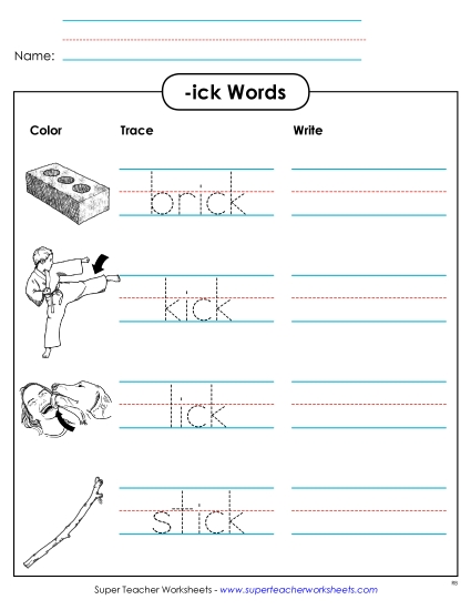 Worksheets - Trace and Write (-ick)