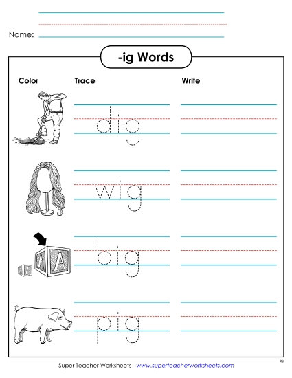 Worksheets - Trace and Write (-ig) Worksheets - Trace and Write (-ig)