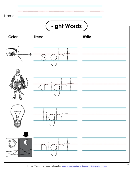 Worksheets - Trace and Write (-ight)