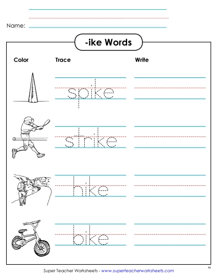 Worksheets - Trace and Write (-ike) Worksheets - Trace and Write (-ike)