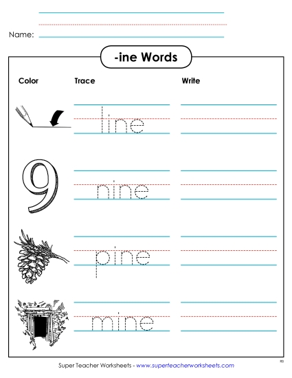 Worksheets - Trace and Write (-ine)