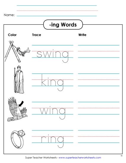 Worksheets - Trace and Write (-ing)
