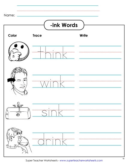 Worksheets - Trace and Write (-ink) Worksheets - Trace and Write (-ink)
