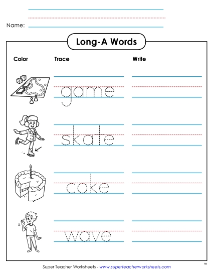Worksheets - Trace and Write (Long A)