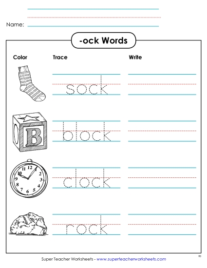 Worksheets - Trace and Write (-ock) Worksheets - Trace and Write (-ock)