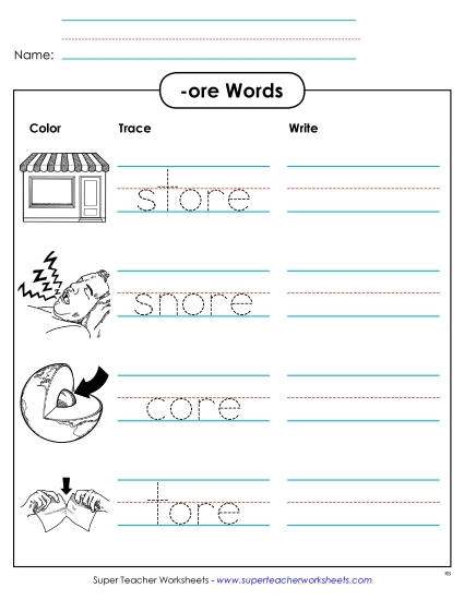 Worksheets - Trace and Write (-ore)