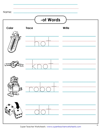 Worksheets - Trace and Write (-ot)
