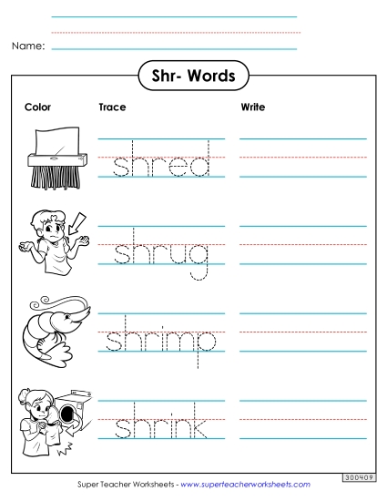 Worksheets - Trace and Write (Shr- Words) Worksheets - Trace and Write (Shr- Words)