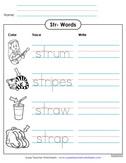 Worksheets - Trace and Write (Str- Words)