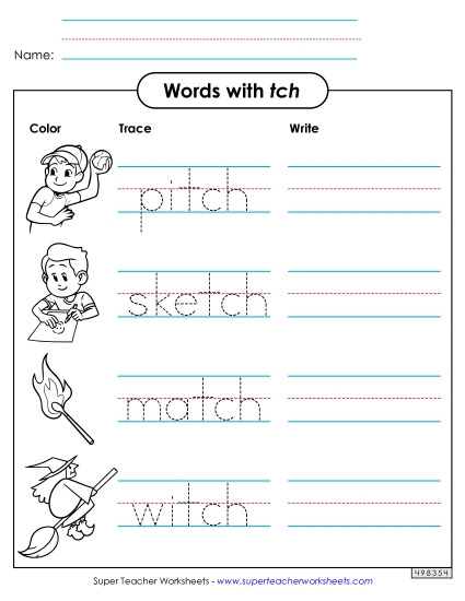 Worksheets - Trace and Write (-tch Words) Worksheets - Trace and Write (-tch Words)