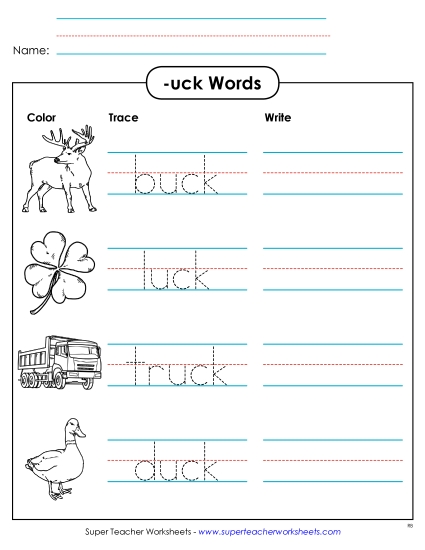Worksheets - Trace and Write (-uck) Worksheets - Trace and Write (-uck)