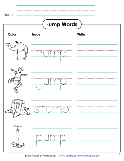 Worksheets - Trace and Write (-ump)