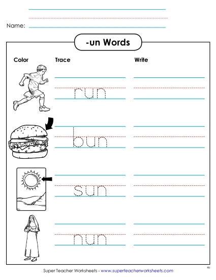 Worksheets - Trace and Write (-un)