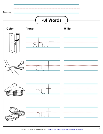 Worksheets - Trace and Write (-ut)