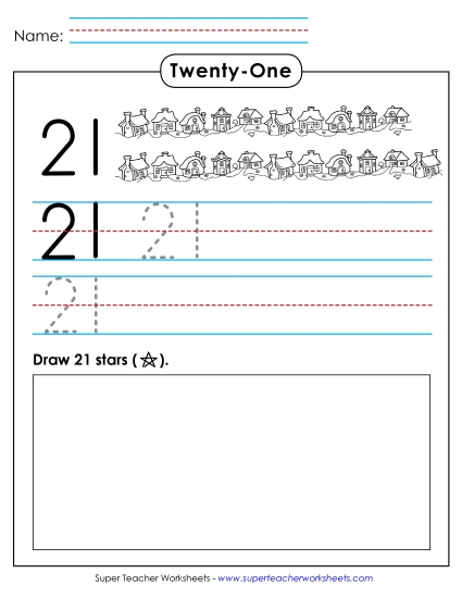 Number Twenty-One - Trace, Print, Draw: 21