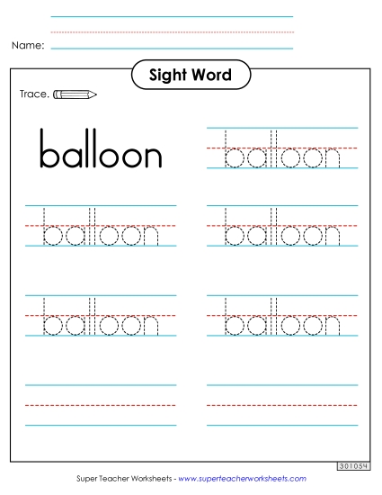 Trace the Word: Balloon Trace the Word: Balloon