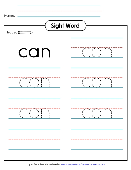 Trace the Word: Can Trace the Word: Can