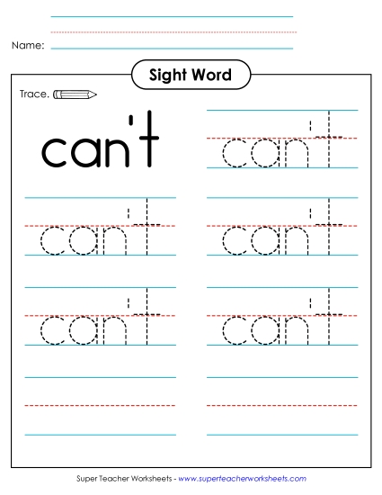 Trace the Word: Can't Trace the Word: Can't