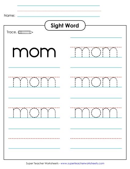 Trace The Word Mom Printable Sight Words Individual Tracing PDF 