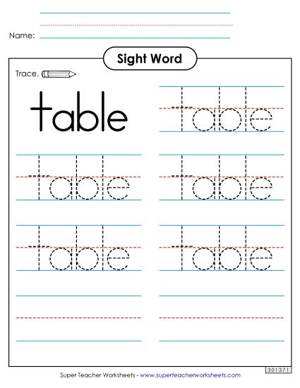 Trace the Word: Table Trace the Word: Table