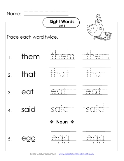 Worksheets - Trace Twice (Unit 8)