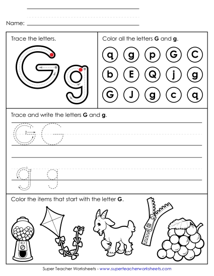 Letter G: Mixed Skills - Tracing, Writing, and Recognizing Letter G Letter G: Mixed Skills - Tracing, Writing, and Recognizing Letter G