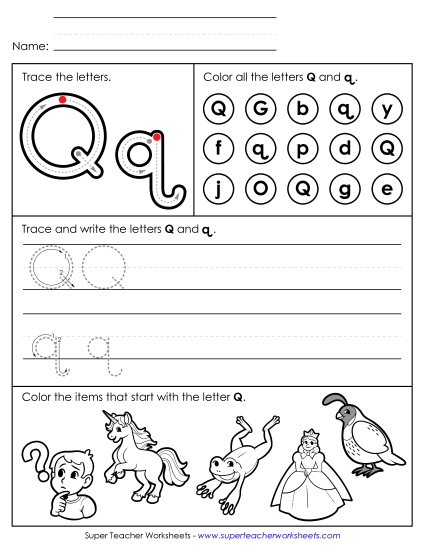 Letter Q: Mixed Skills - Tracing, Writing, and Recognizing Letter Q Letter Q: Mixed Skills - Tracing, Writing, and Recognizing Letter Q