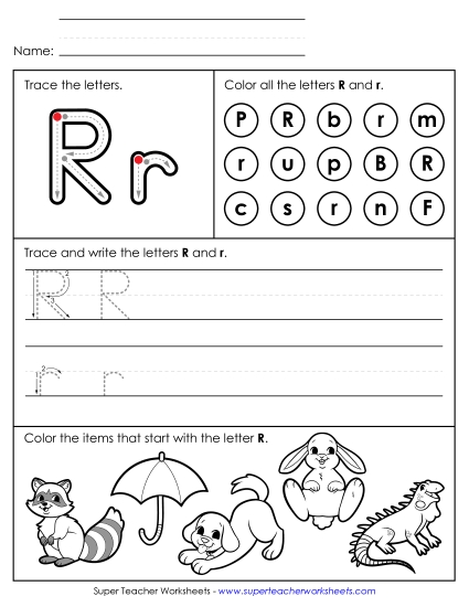 Letter R: Mixed Skills - Tracing, Writing, and Recognizing Letter R Letter R: Mixed Skills - Tracing, Writing, and Recognizing Letter R