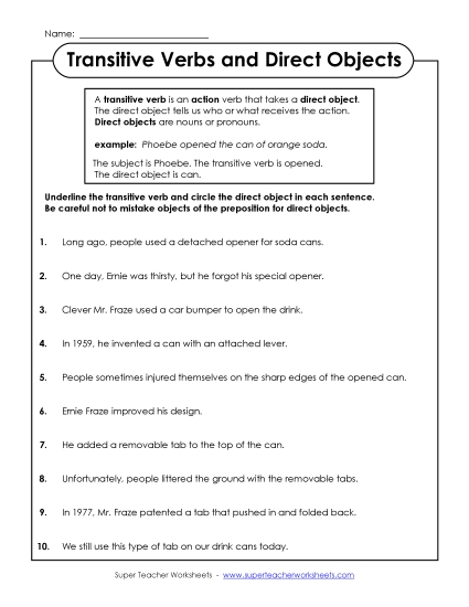 Transitive Verbs and Direct Objects Transitive Verbs and Direct Objects