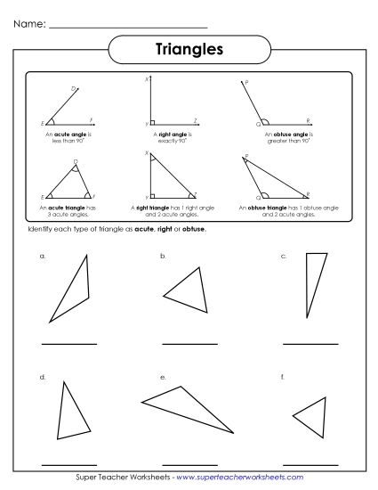Measuring Angles Worksheets - Triangle Types (Printable PDF Worksheet)