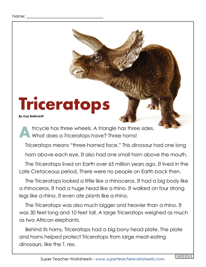 Reading Comprehension - Triceratops Reading Comprehension - Triceratops