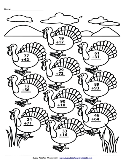 Thanksgiving Addition - Turkey Addition (Regrouping)