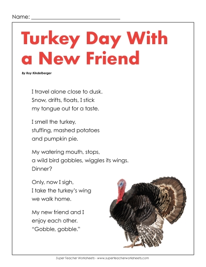 Thanksgiving Reading Comprehension - Turkey Day Friend (Poem) Thanksgiving Reading Comprehension - Turkey Day Friend (Poem)