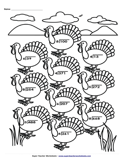 Thanksgiving Division - Turkey Division - 1 and 2-digit Quotients