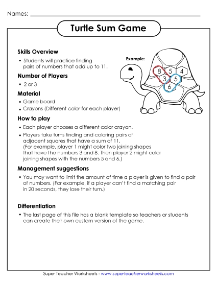 Sum Game - Turtle Sum Game
